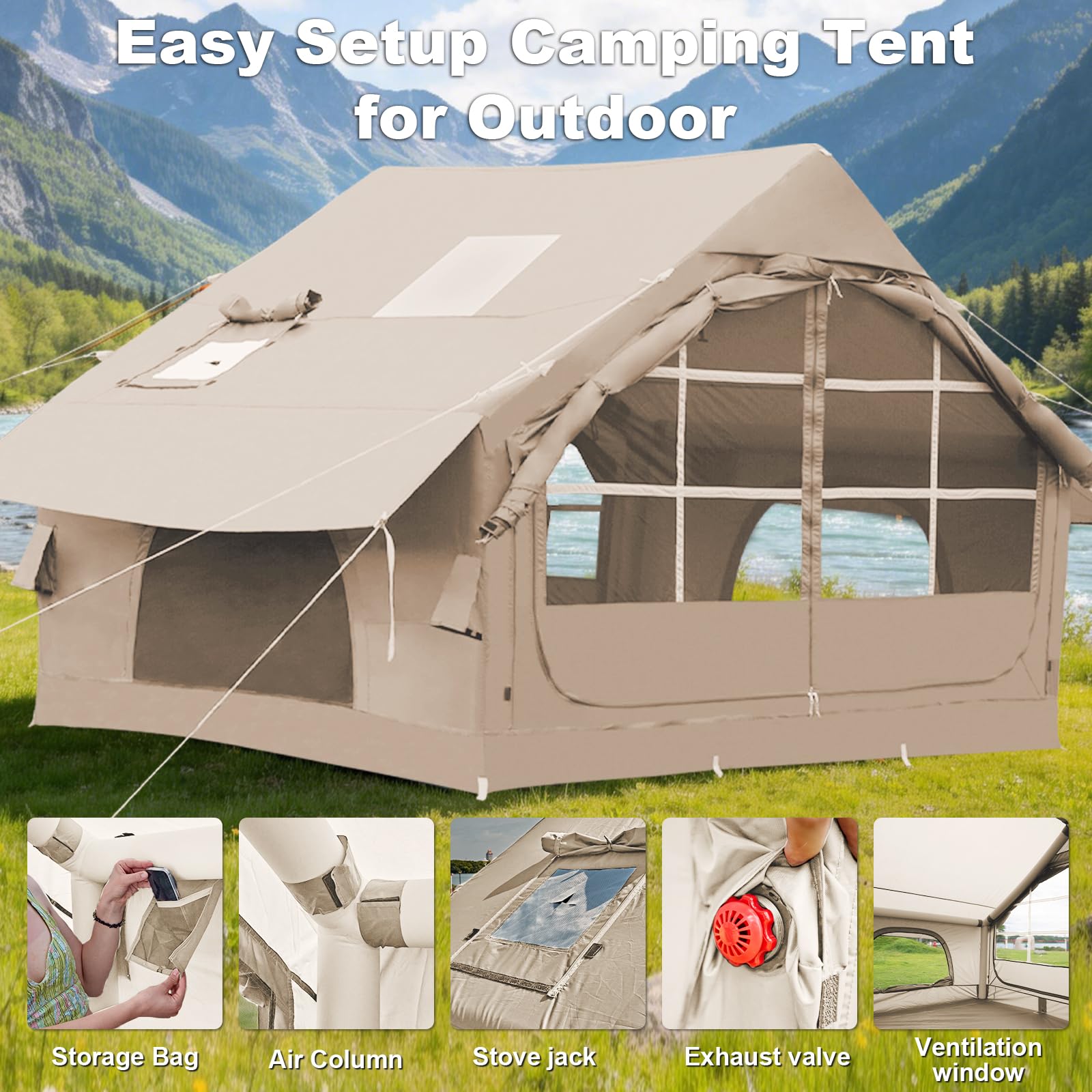 DanCoom Tente gonflable pour 2/4/6/8 personnes - Tente pour le camping - Tente de maison à grande air - Tente de camping - Tente de glamping - Grande abside.
