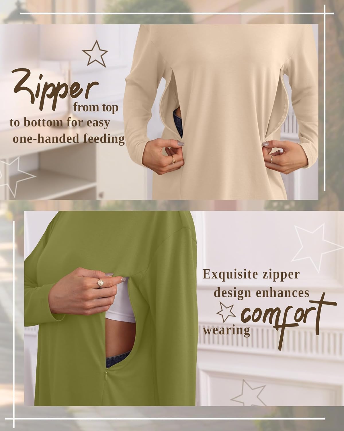 3 Pack Women's Nursing Breastfeeding Tops Long Sleeve Maternity Shirts Oversize Hidden Zipper Pregnancy Clothes - Image 3