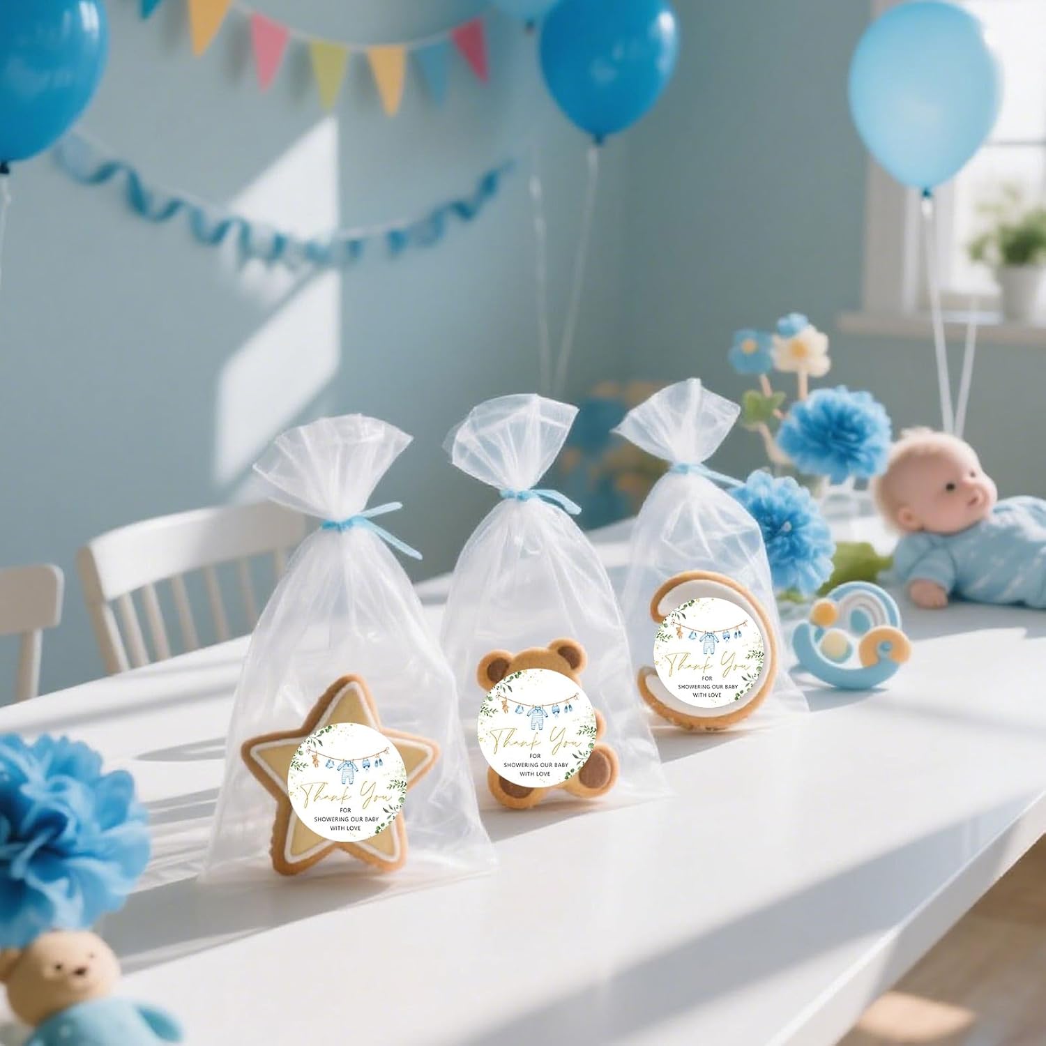 Whaline 100Pcs It's a Boy Blue Baby Shower Stickers Thank You Sticker 2 Inch Cute Blue Clothes Round Adhesive Label Decals for Boy Birthday Party Decorations - Image 4