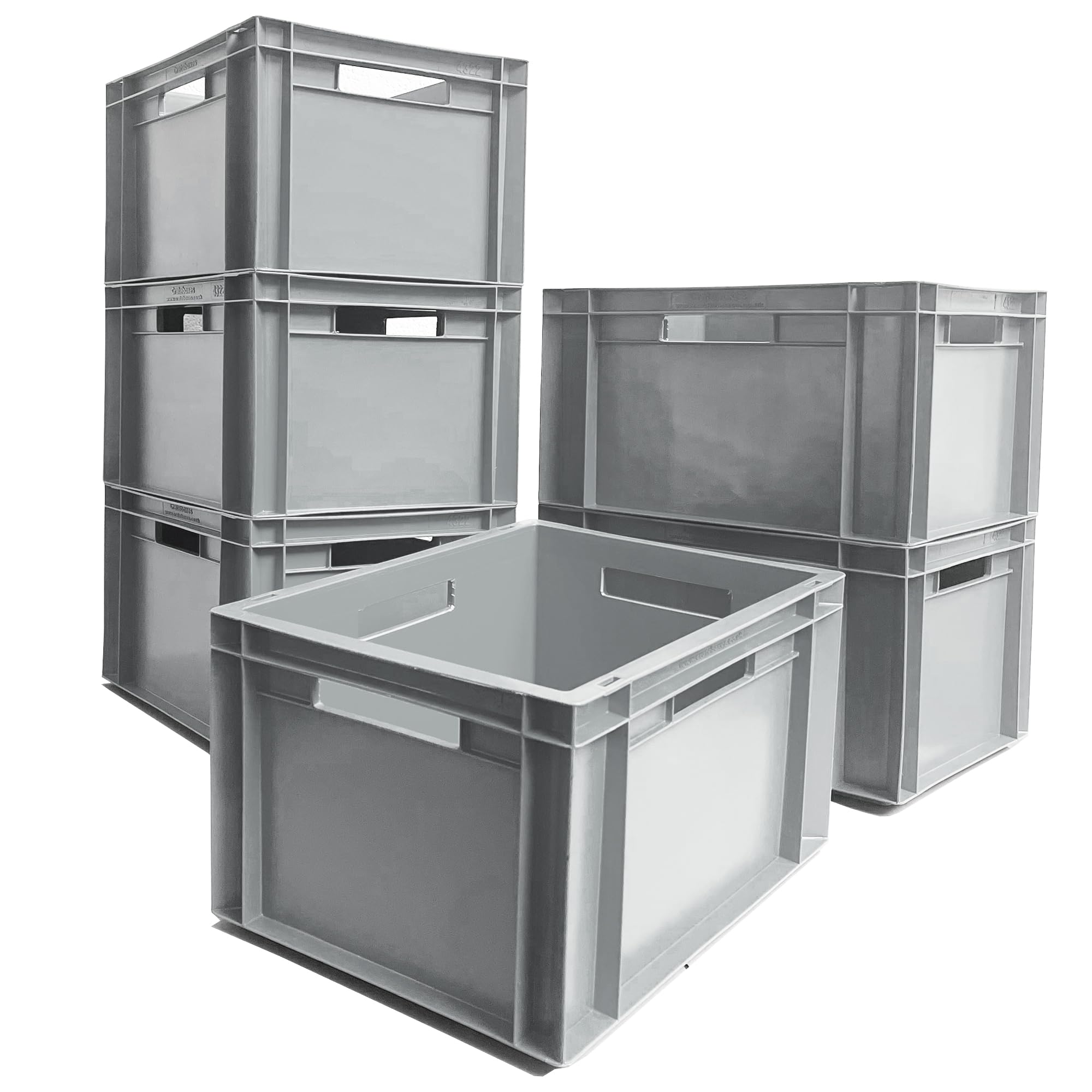 Autorce Grey 6X 20L Heavy Duty Plastic Storage Boxes – Industrial Euro Stacking Containers 400X300x230(H) Mm – Durable Stackable Crates For Tools, Garage, Warehouse, Home & Commercial Use (Grey)