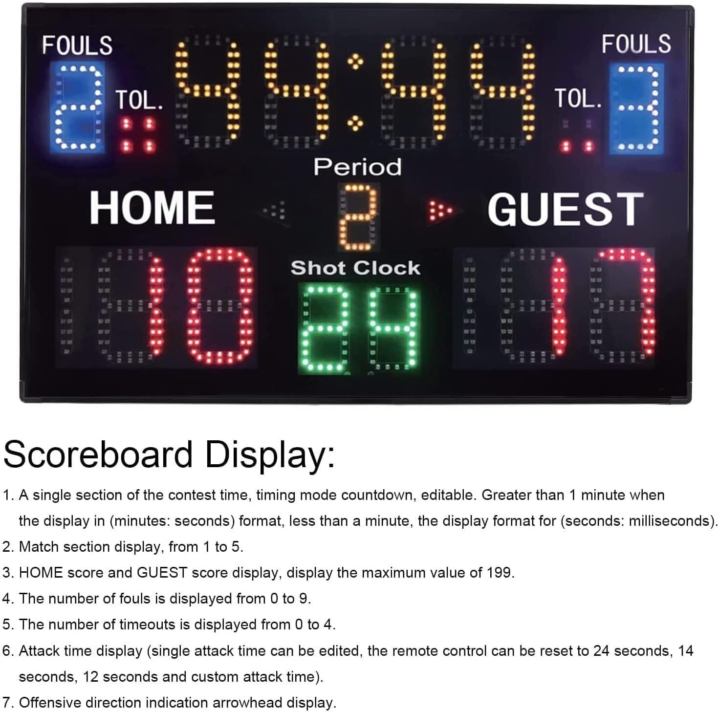 Basketball Game Scoreboard, 15-Digit Electronic Scoreboard, LED Digital Tabletop Scoreboard Timer