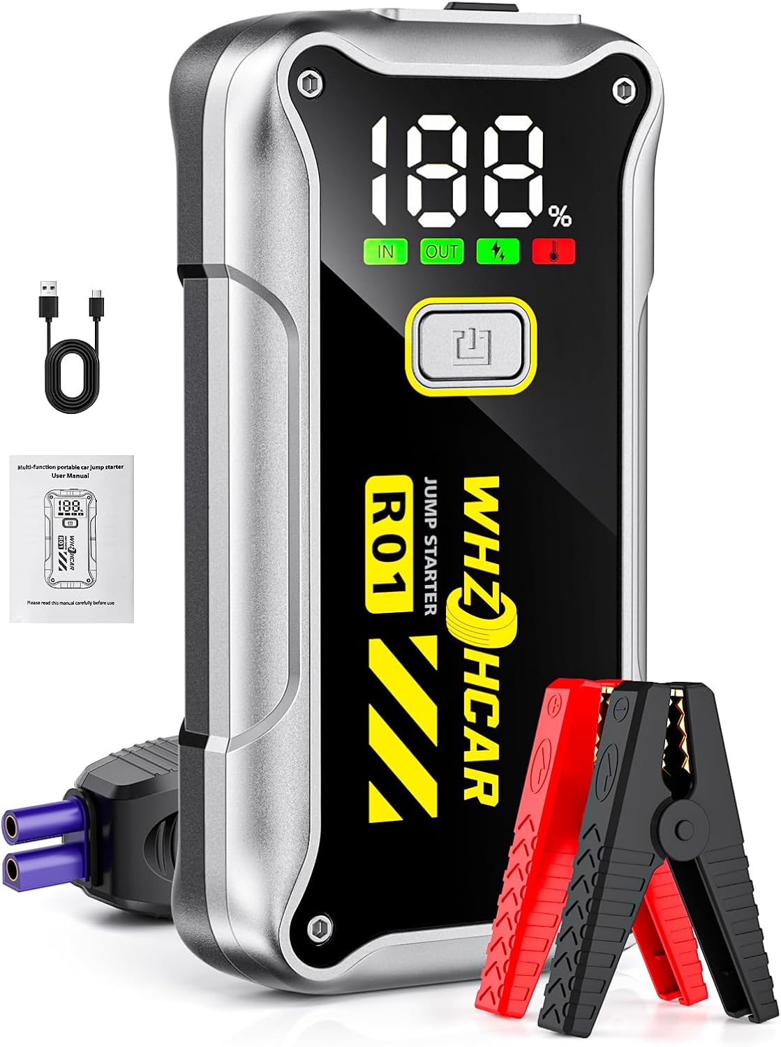Car Jump Starter,12V 4000A Car Battery Jump Starter (9.0 Gas/7.5L Diesel) Fast Charging Portable Battery Pack with LCD Display Extended Jumper Cables LED Light