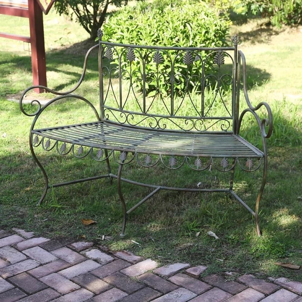 bancas de Patio Exterior Garden Vintage Green with Backrest Bench, Outdoor Balcony Iron Double Sitting, for Porch Yard Patio Park Seat Chairs