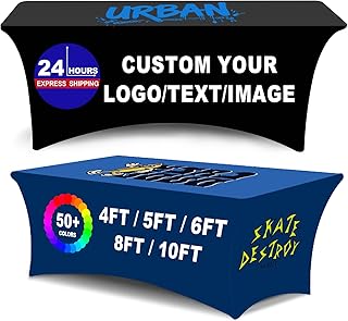 Custom Table Cloth with Business Logo,Personalized Table Cloth with Logo,Ships Next Day,4FT 5FT 6FT 8FT 10FT,Suitable for Product Exhibitions,Churches,Flea Market,Restaurants. (6FT Open Back "114x59")