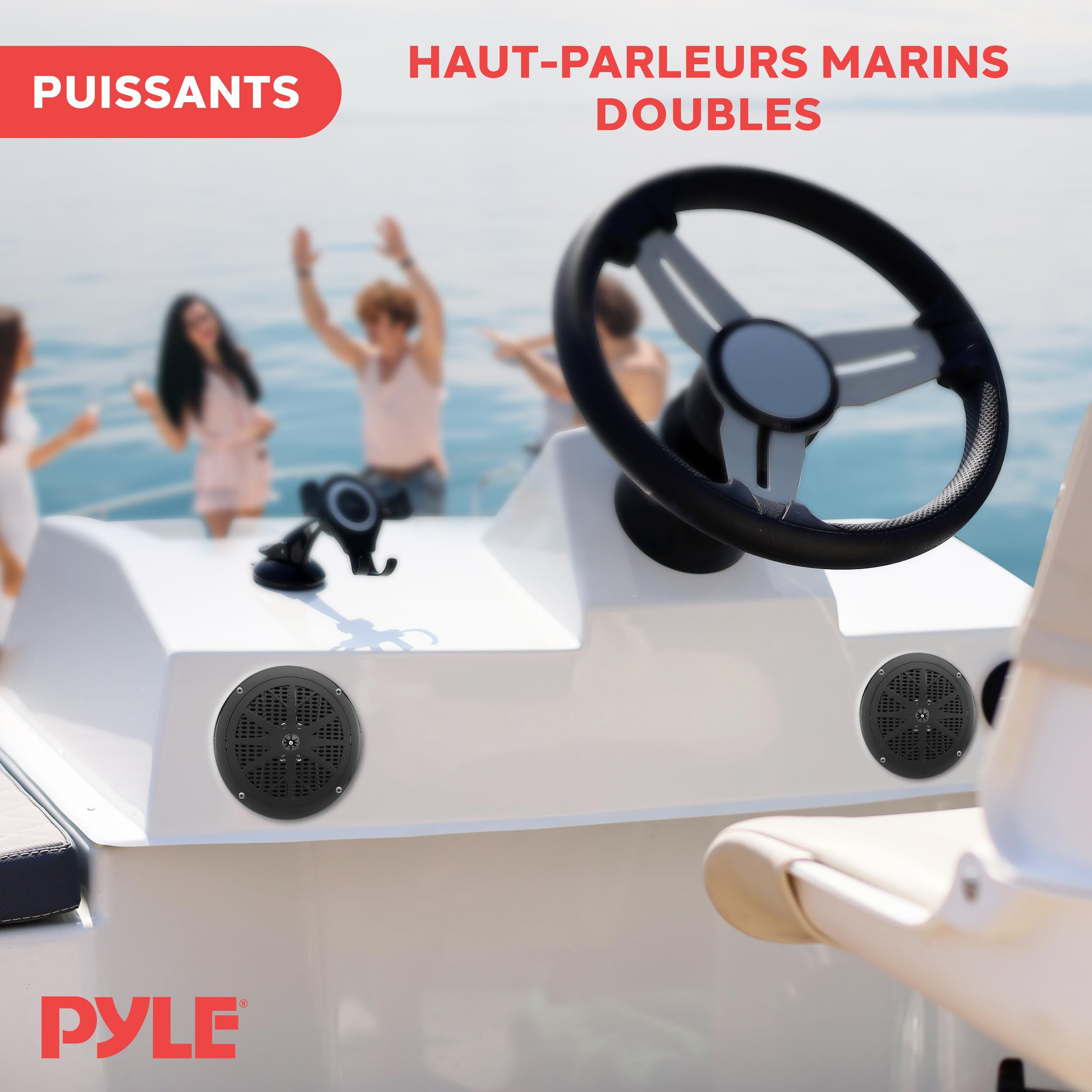 Pyle Haut-Parleurs Marins 16,5 cm 2 Voies – Étanches 120W, Noir, Enceintes pour Bateau, Véhicule Ouvert ou Extérieur, Vendus par Paire
