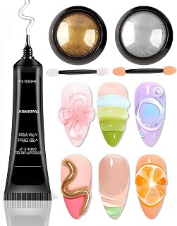 15ML 3D Sculpting Gel for Nail Art with Silver and Gold Chrome Powder Set, Clear Thick UV Gel for 3D Nail Design, Flower Nail Sculpture & Decoration, Nail Gel Kit for Manicure DIY, Non Toxic
