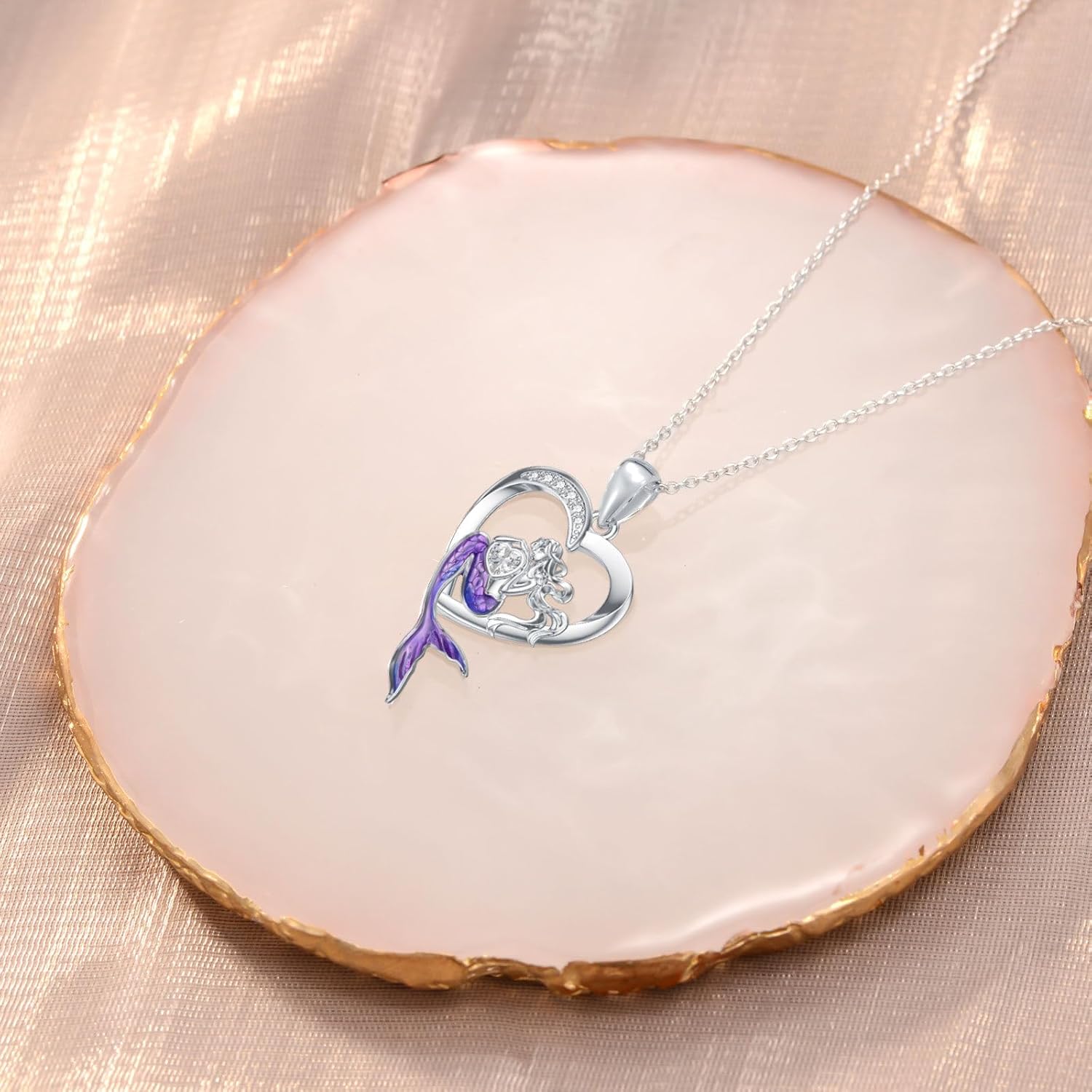 VONALA Ocean Necklace 925 Sterling Silver Mermaid/Turtle/Wave/Compass Pendant Necklace Beach Jewelry Gift for Women
