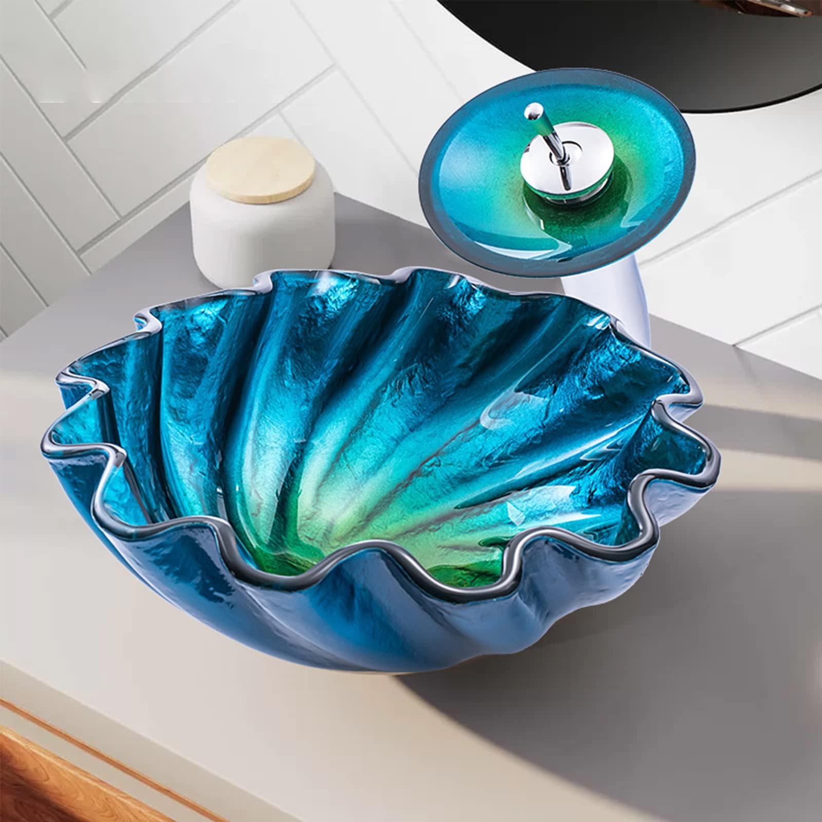 Umywalka łazienkowa nablatowa, umywalka ceramiczna nablatowa do kuchni hotelowej, wzór lotosu, 19 cali