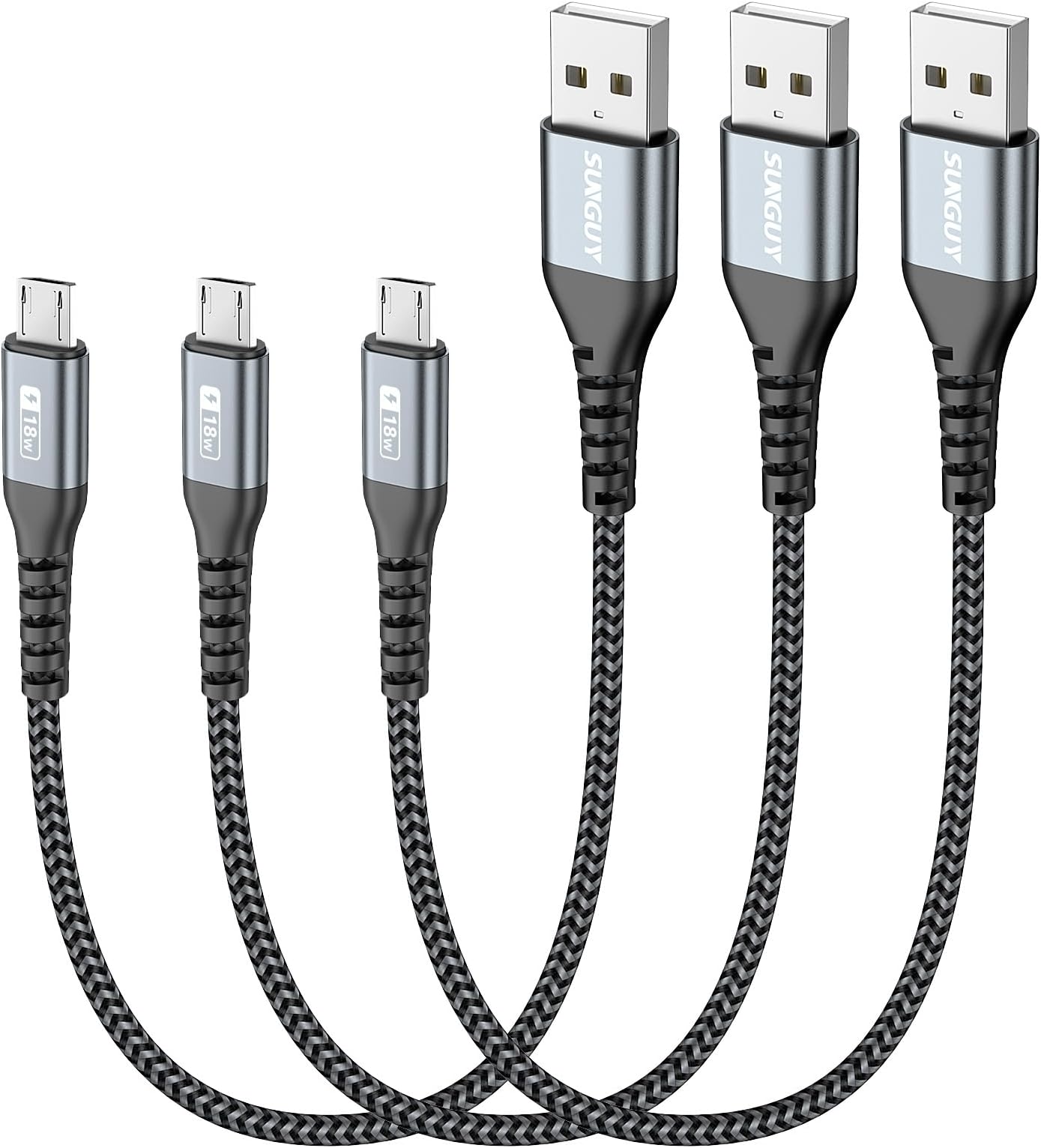 SUNGUY Micro USB Cable, 【3Pack 0.3M】 Nylon Braided USB Micro Charging Cable Fast Charger Cable Lead for Samsung S6 S7 Edge,Tab 4,Moto E4 G5S Plus,Sony Xperia Z3 Z5,Kindle HD,PS4,Xbox,Huawei Honor 7X