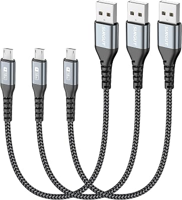 SUNGUY Micro USB Cable 1FT[3Pack], 18W Short USB to Micro USB Cable Fast Charging USB 2.0 Data Sync Nylon Braided for Samsung Galaxy S7 Edge S6, Android Phone, PS4