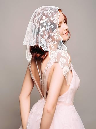 Fourluoo 4 Pcs White Lace Head Scarf Embroidered Floral Bandana Soft Triangle Head Kerchief Cute Hair Headband Halloween Veil