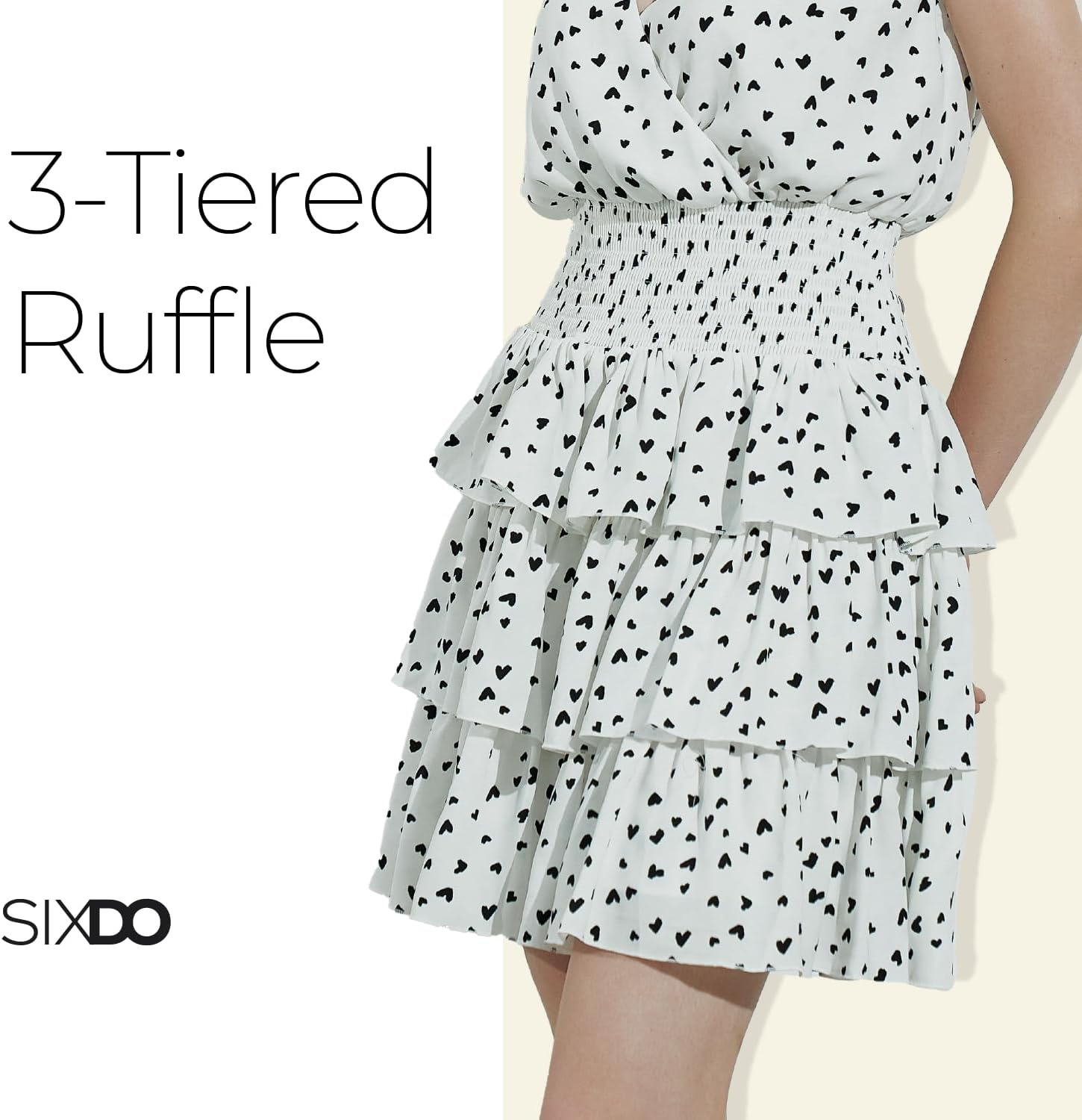 SIXDO Womens 2025 Mini Dresses Floral Ruffle High Neck Short Butterfly Sleeve Flowy Swing Casual Summer Dresses Wear White - Image 5