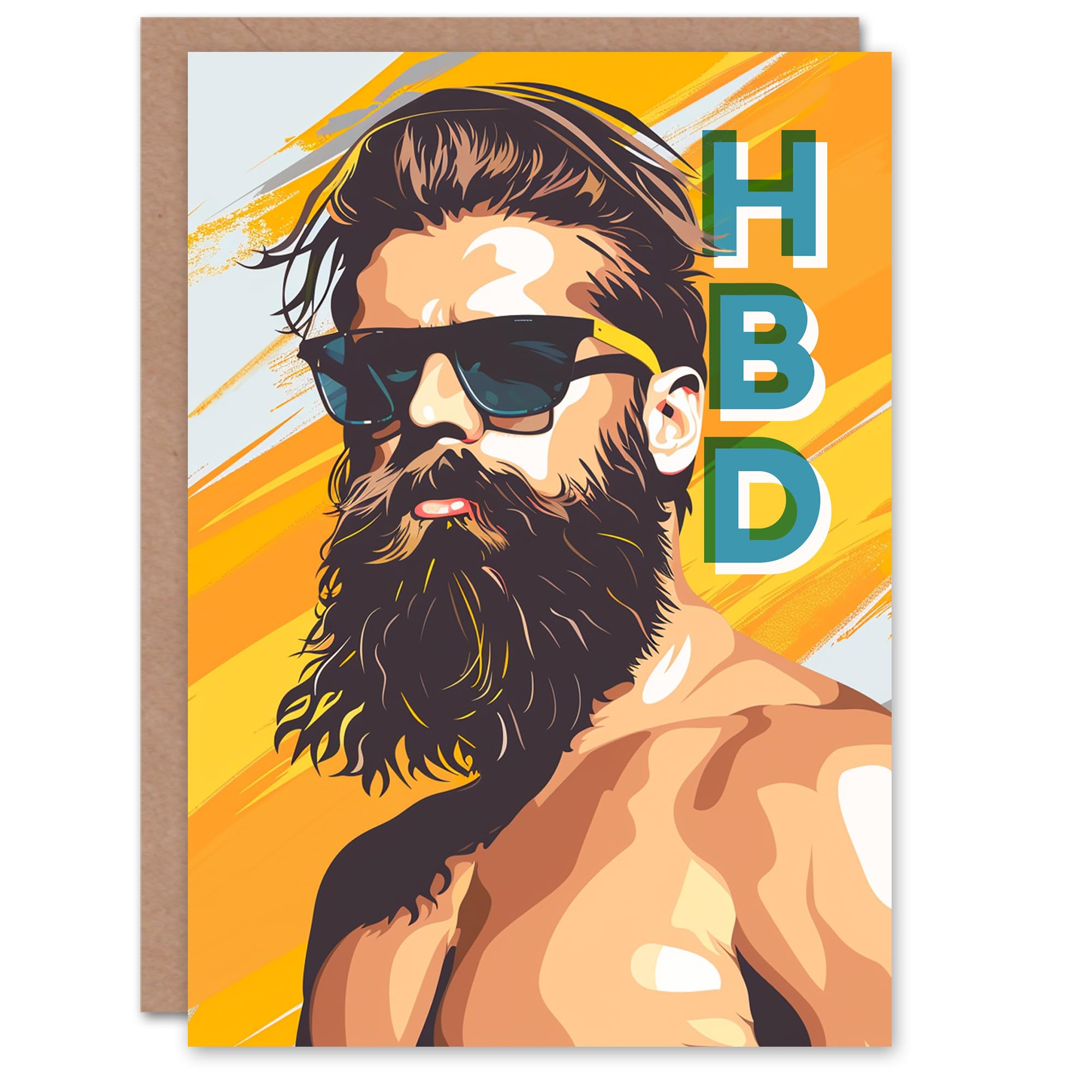 Artery8 Bearded Hipster Man With Sunglasses Summer HBD Blank For Him Or Her Art Birthday Card
