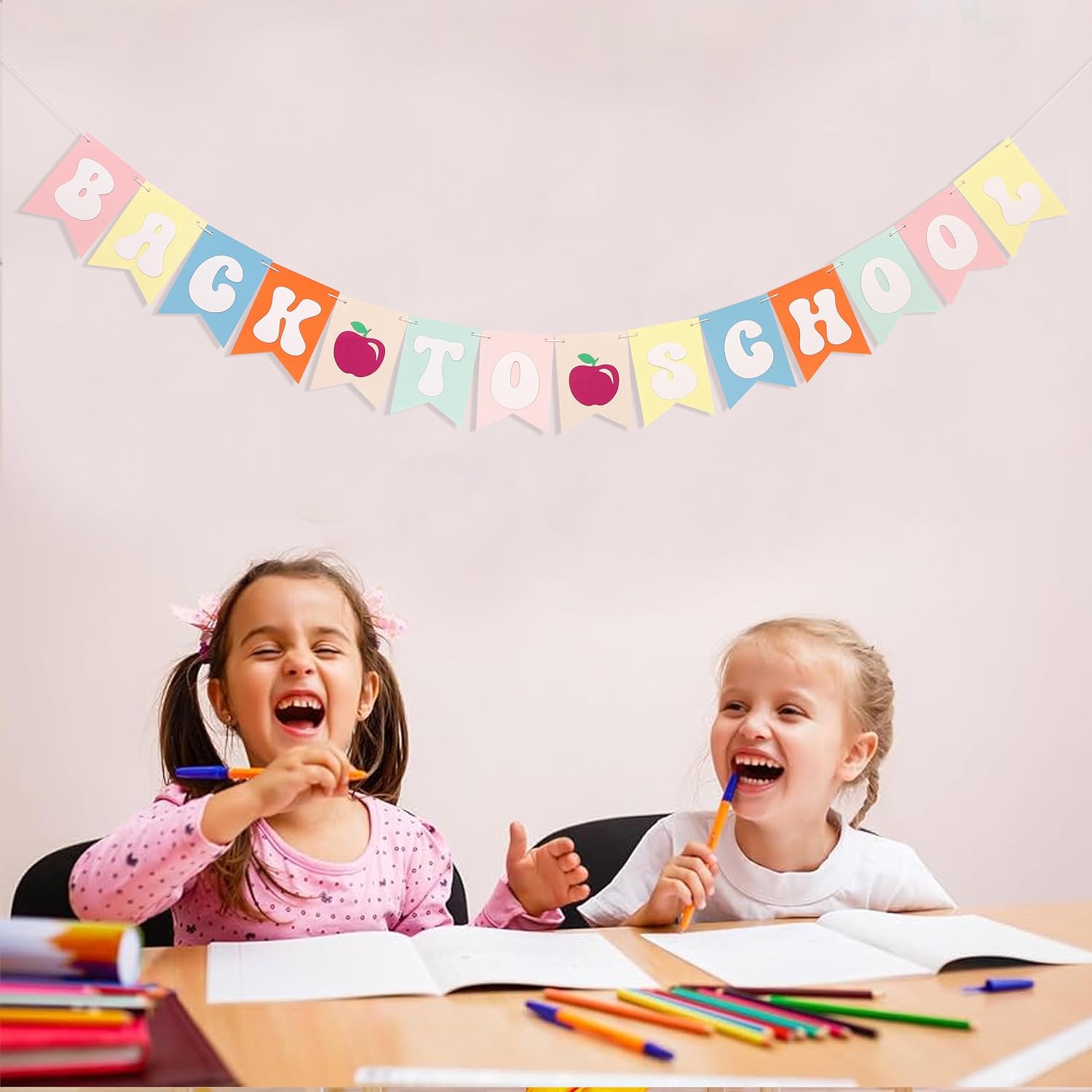 Back To School Banner with Apple, Pastel Macaron Color Decor for Classroom image 5