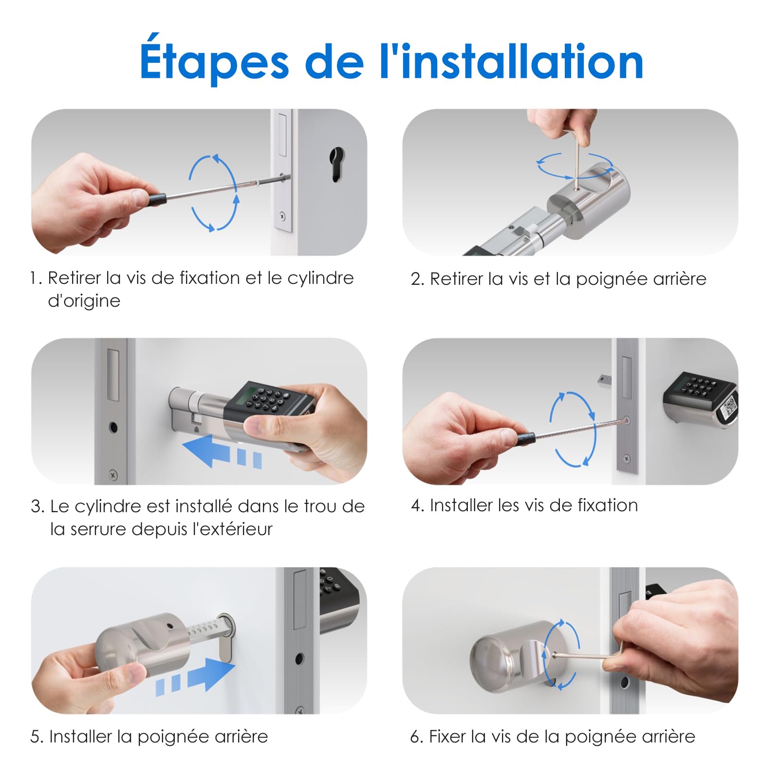 RUILON Serrure connectee porte entree PCB41 - IP65 Cylinder à code 40x30 | Serrure electronique avec 3 Cartes RFID, Installation facile, APP Commande, portes 50-100 mm, Code temporaire personnalisable