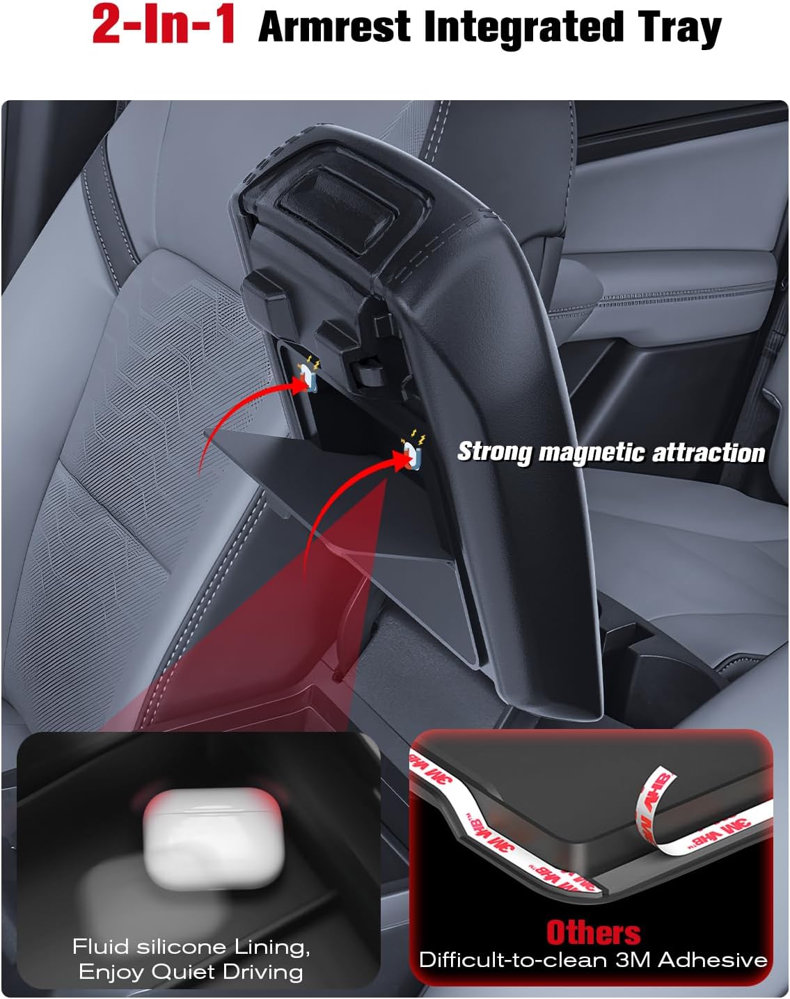 for 2023~2026 Chevy Colorado& GMC Canyon 2-in-1 Silicone Center Console Armrest Cover& Armrest Hidden Privacy Tray - [OEM Design& Friendly Liquid Silicone Rubber] - Thin Black