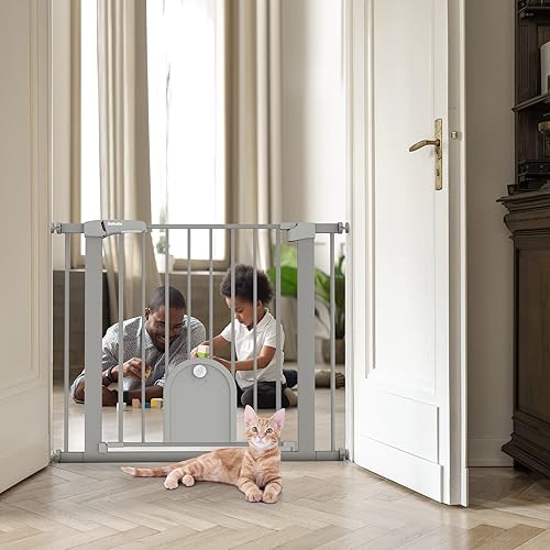 Miniatura 71 de Babelio Puerta para bebé con puerta ajustable para gatos, cierre automático de 29-43 pulgadas, puerta duradera para mascotas para escaleras, puertas