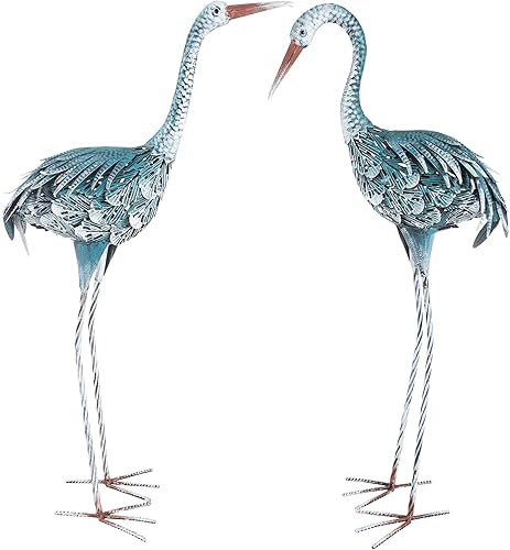 Miniatura 1 de Pure Garden Juego de 2 estatuas de jardín de grúas  Decoración de pájaros hecha a mano  Arte de metal fácil de montar con estacas incluidas