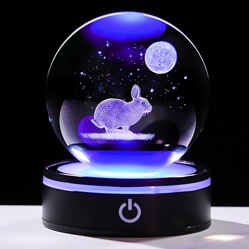 Vista 21 de YWHL - Bola de cristal 3D con figura de medusa lunar, base LED colorida con láser, regalos de medusa para mujeres y hombres en Navidad y cumpleaños