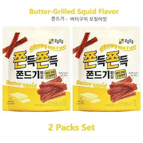 Miniatura 2 de Jjondigi - Juego de 2 bocadillos coreanos de la vieja escuela (teokbokkicalamar de mantequillaBuldak picante) (sabor a calamar a la parrilla)