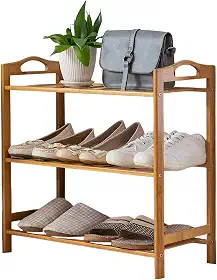 Clink Sapateira de Entrada Madeira Tripla Bambu Organizador Tenis Cor:Marfim