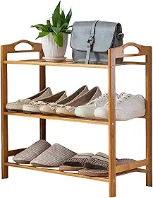 Clink Sapateira de Entrada Madeira Tripla Bambu Organizador Tenis Cor:Marfim