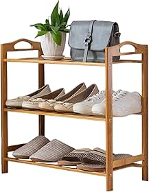 Clink Sapateira de Entrada Madeira Tripla Bambu Organizador Tenis Cor:Marfim