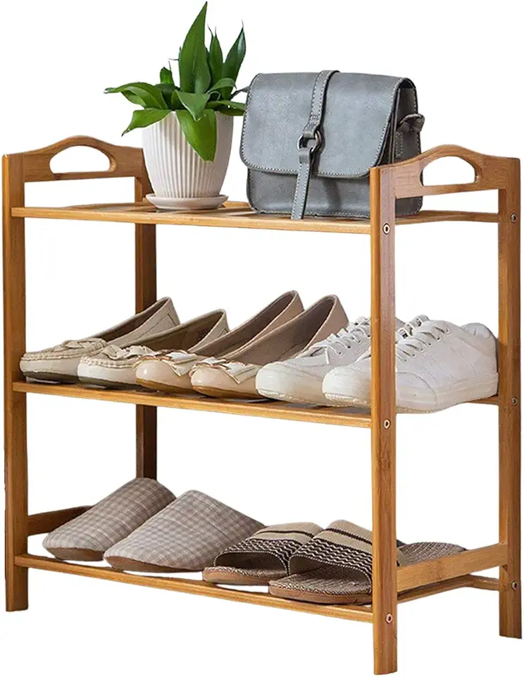 Clink Sapateira de Entrada Madeira Tripla Bambu Organizador Tenis Cor:Marfim