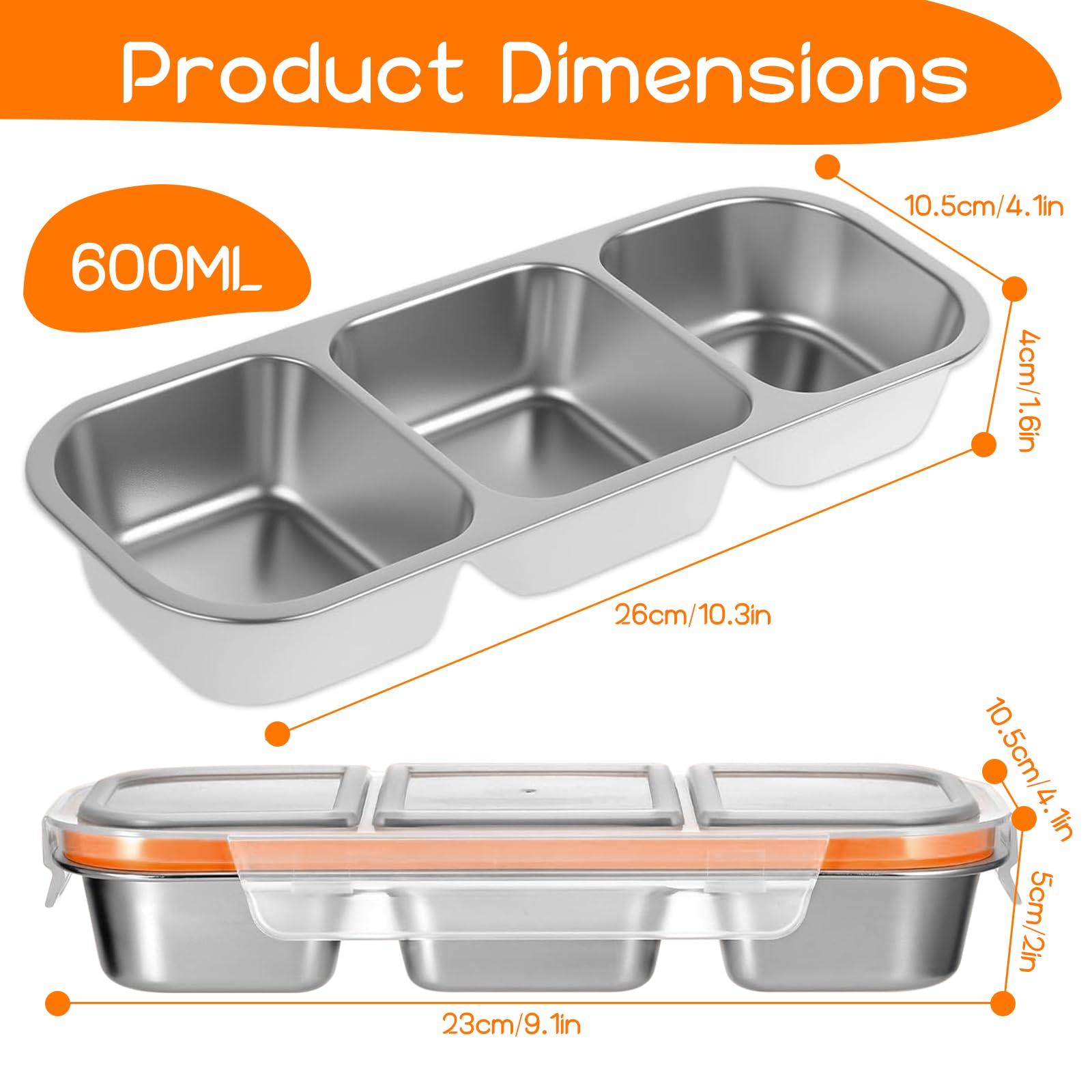 Caja De Aperitivos De Acero Inoxidable, Caja De Aperitivos para Niños con 3 Compartimentos, para Dulces, Verduras, Especias