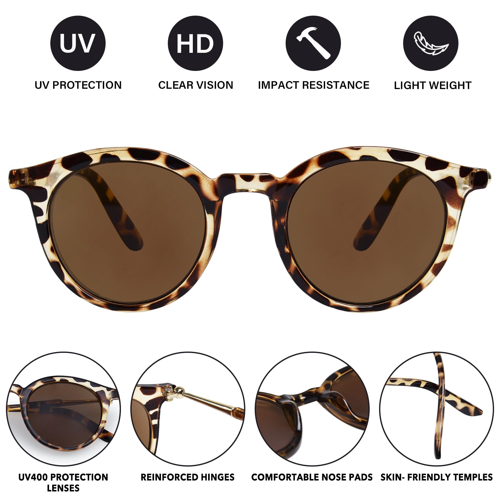 Lesebrille für Damen, klassischer runder Rahmen, volle Gläser, UV400-Schutz