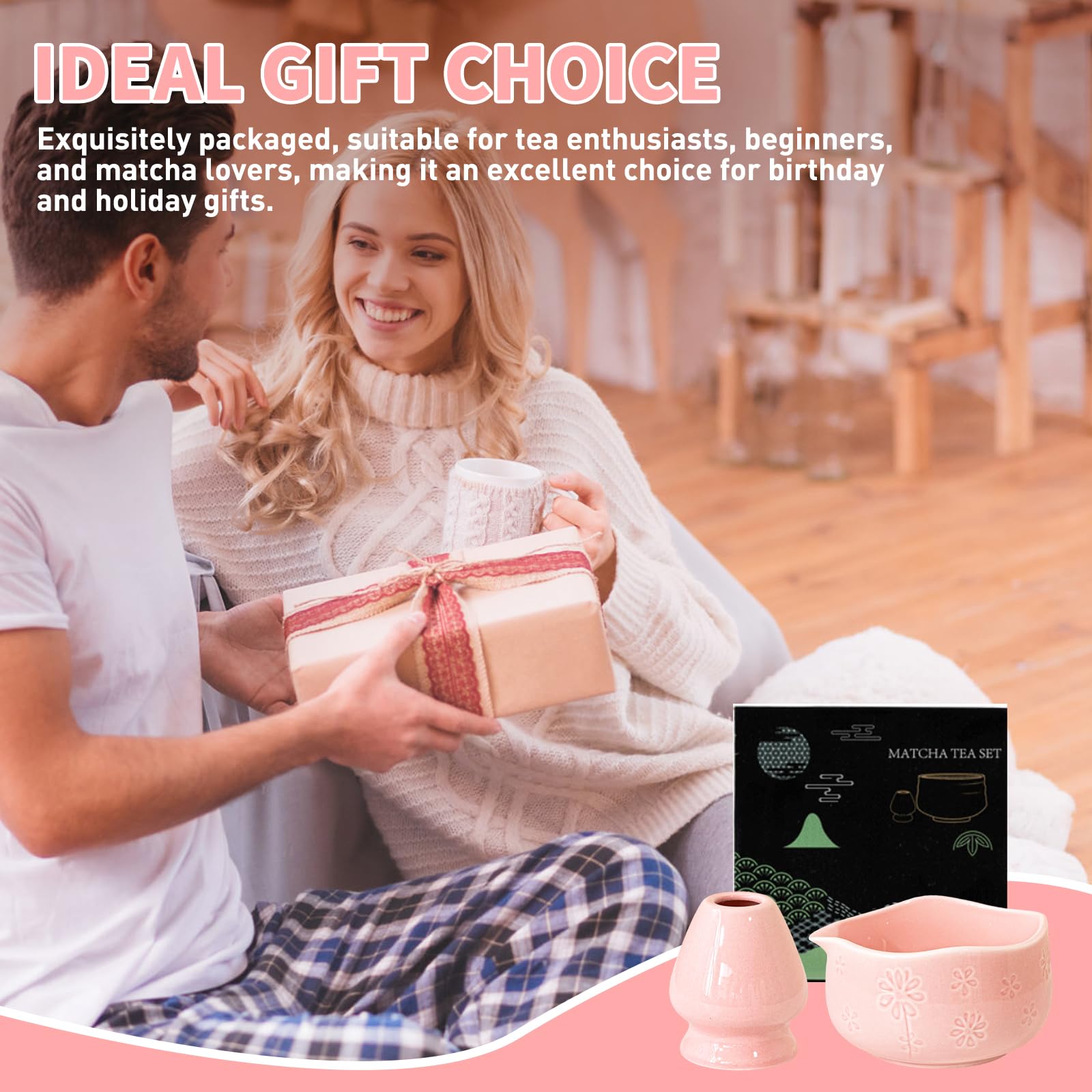 Ceramiczna miska Matcha, ESYFOR 2 szt. Matcha Chawan Miska do herbaty z tradycyjną japońską dyszą do nalewania Miska dla początkujących miłośników DIY