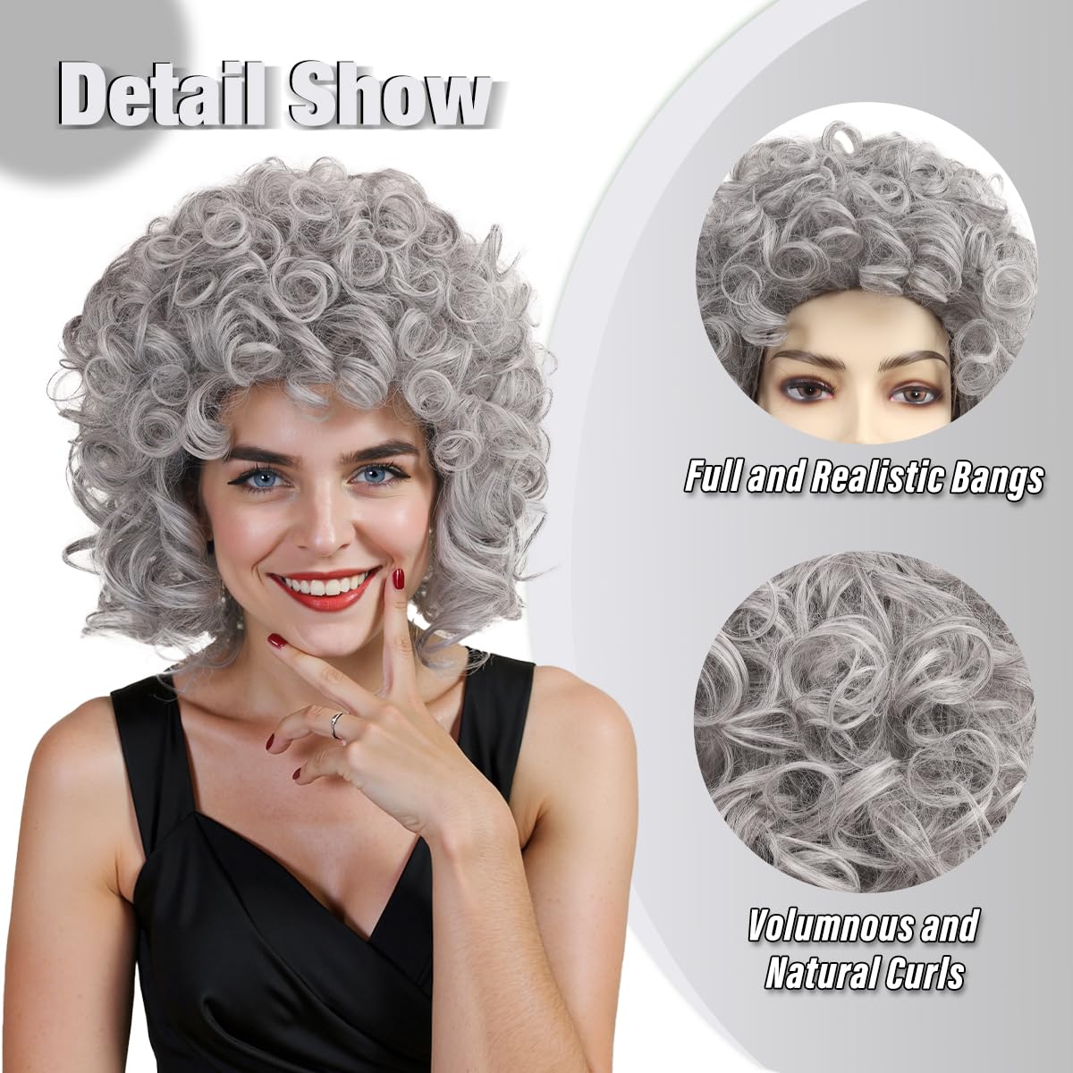 ColorGround Medium Curly 80s Cosplay Wig for Women Halloween Party(Grey)