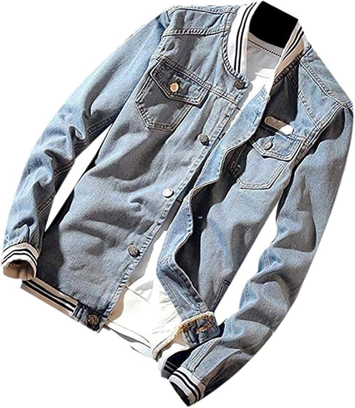 Men Slim Washed Buttoned Pockets Denim Jean Jacket Coats Outerwear at
