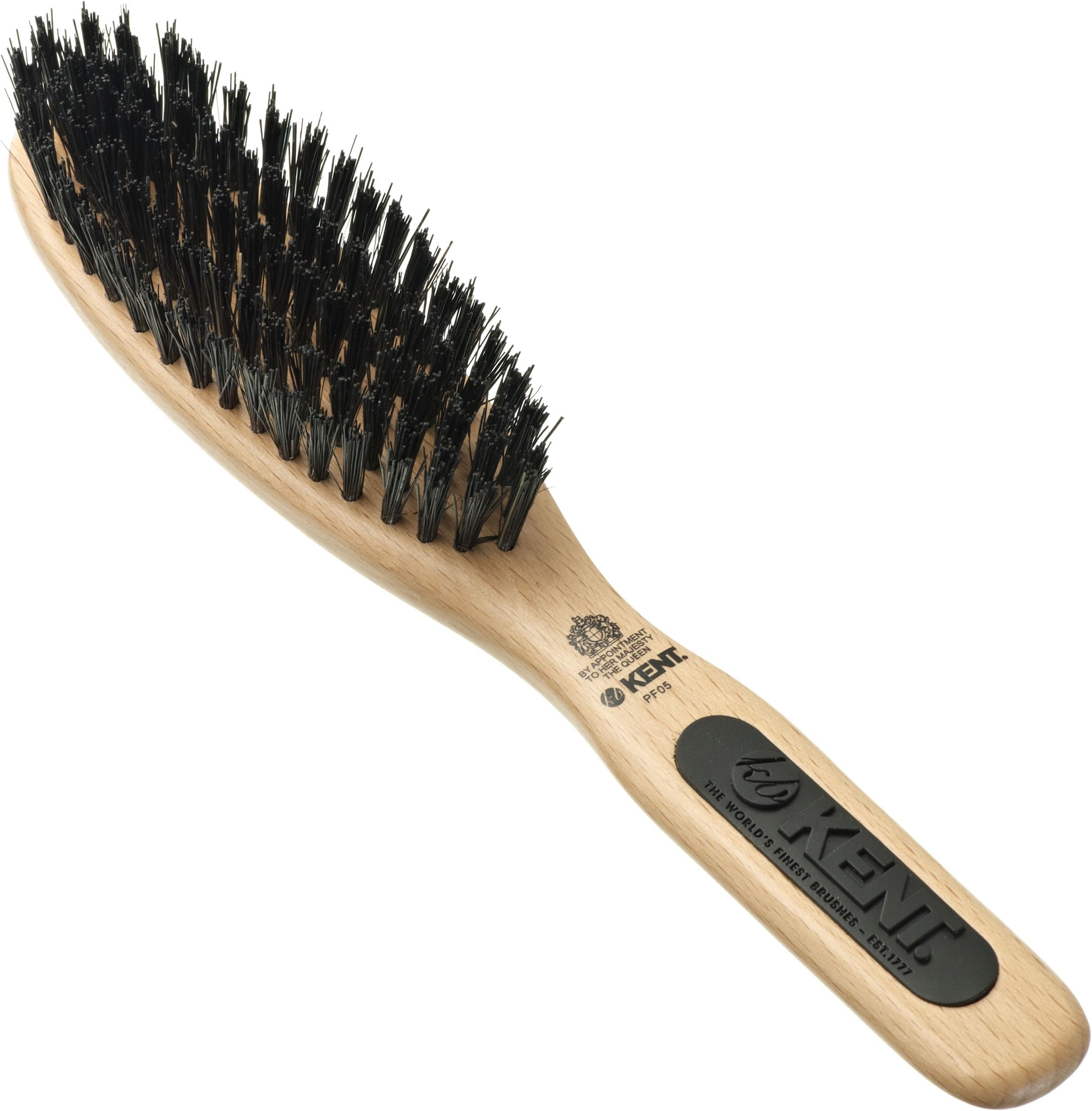 Kent PF05 Narrow Oval Hair Brush, Pure Boar Bristle and Wood for Shaping, Straightening and Grooming Brush for Revitalizing Short to Medium Length