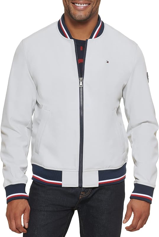 Tommy Hilfiger campera bomber ligera de punto acanalado universitario para hombre