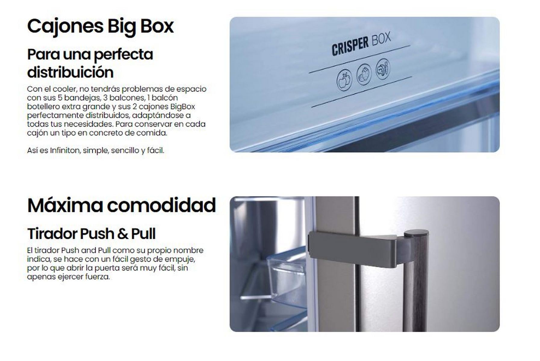 INFINITON Frigorifico Cooler CL-360L85XEN, 375 l, 185 cm de Altura, No Frost Technology, Inverter, Fast Cooling, Led Interior, Puerta reversible, Display, E, Inox