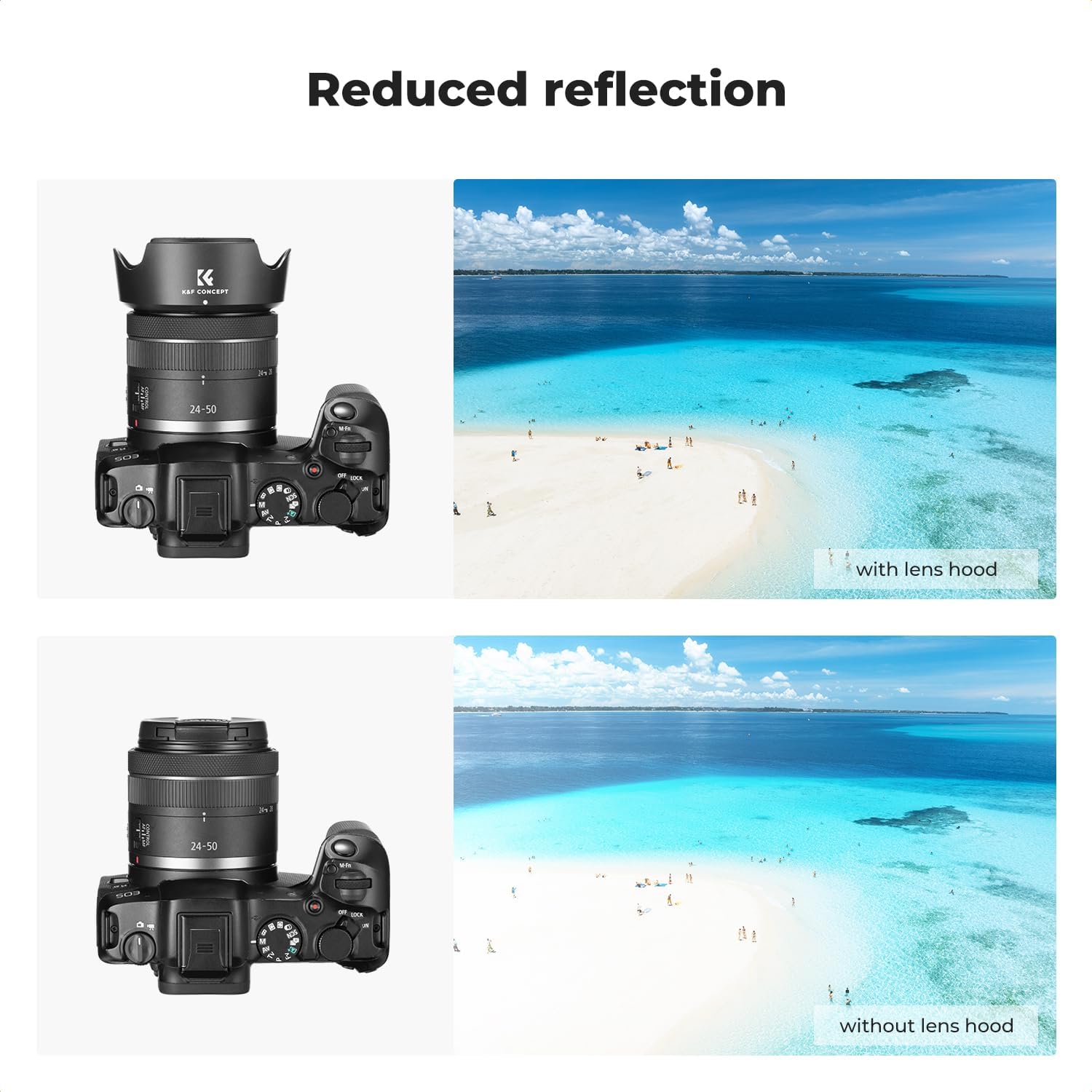 K&F CONCEPT Lens Hood Compatible with Canon RF 24-50mm f/4.5-6.3 is STM,EF-S 18-55mm f/3.5-5.6 is STM,EF-S 18-55mm f/4-5.6 is STM Lens, Reversible Snap on Camera Lens Shade Replacement of EW-63C Hood
