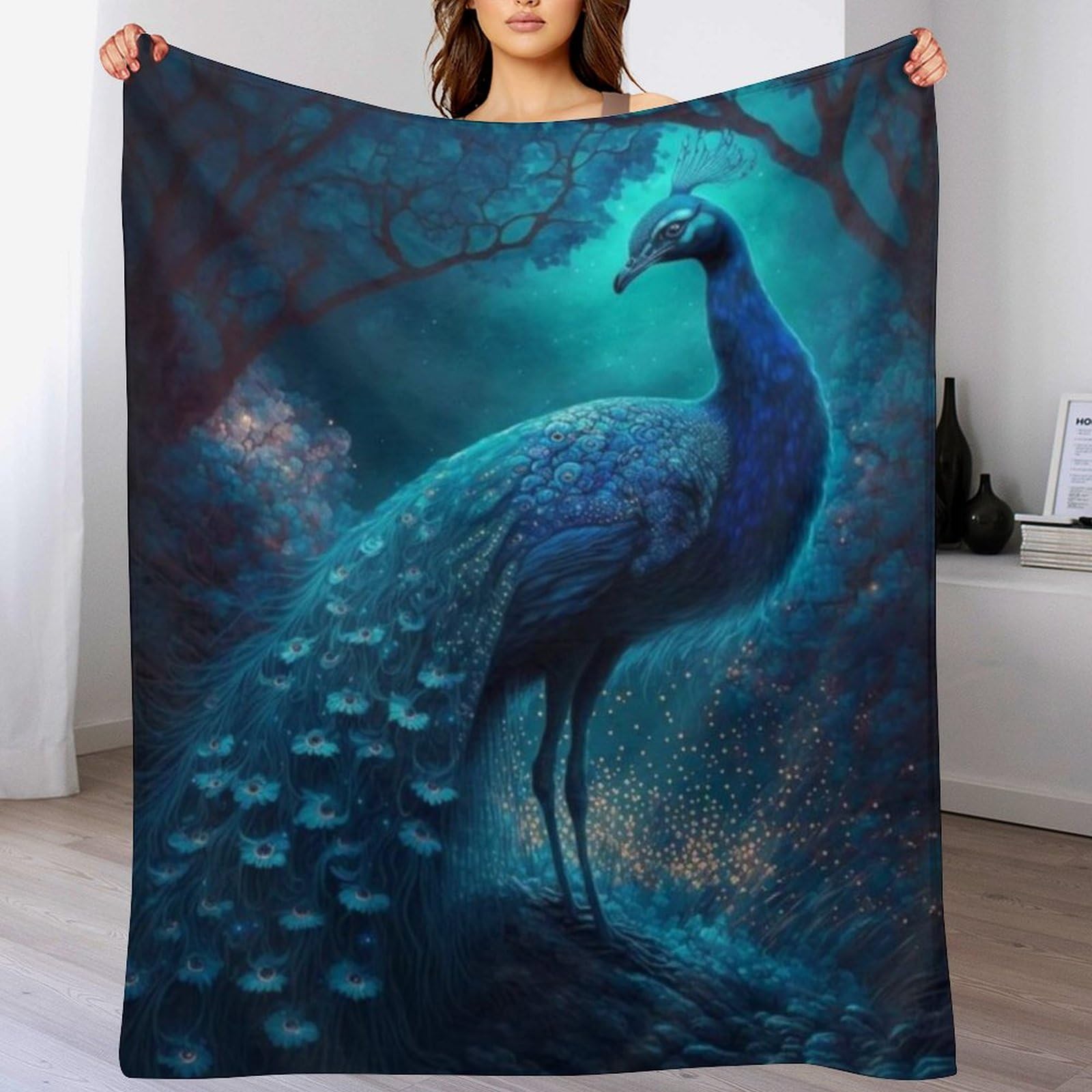 Couverture canapé paon anti-froid en flanelle chaude et super douce 130x150