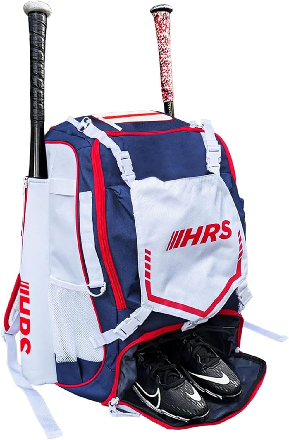 Hit Run Steal Baseball Bag, Softball Bat Bag for Youth & Adult. Holds 4 Bats, Glove, Water Bottle, Shoe Compartment, Helmet, Fence Hook for Equipment & Gear