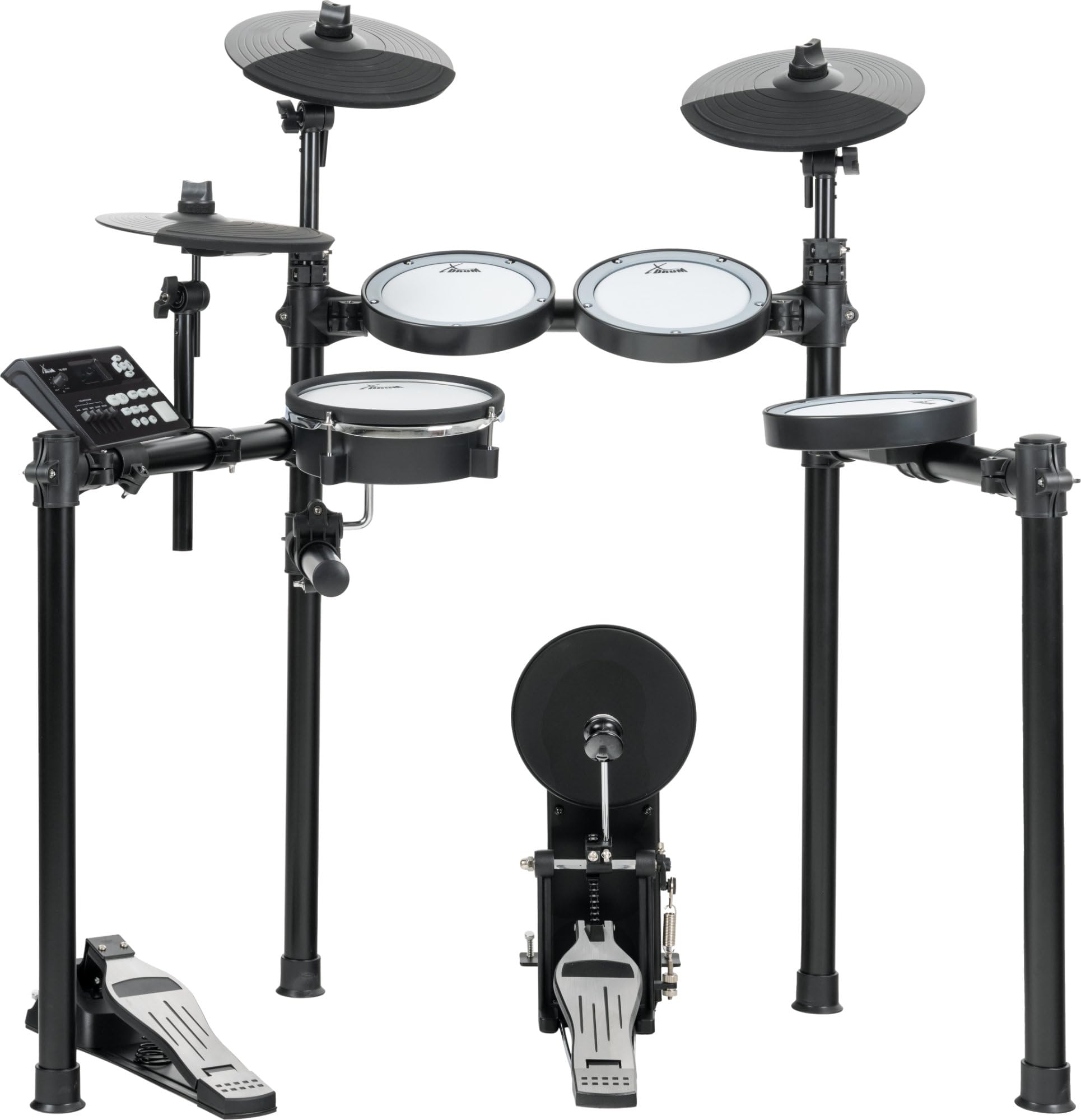 XDrum DD-460P E-Drum Kit, Batteria elettronica con Mesh Heads, Incluso rack | 1x 8" Snarepad Dual-Zone, 1x 8" Kickpad, 3x 8" Tompad Single-Zone, 3x 10" Pad piatti Dual-Zone, Tutti i piatti stoppabili