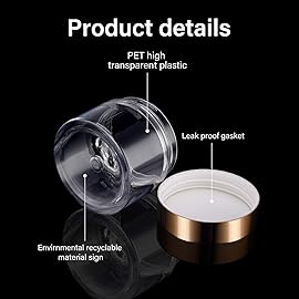 SATINIOR 24 Pieces Empty Clear Plastic Jars with Lids Round Storage Containers Wide-Mouth for Beauty Product Cosmetic Cream Lotion Liquid Butter Craft and Food (Gold Lid, 2 oz)