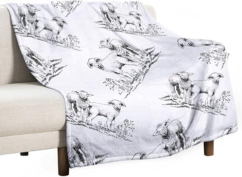 Cute Sheep Blanket Abstract Aesthetic Hand Drawn Sheep Cute Animal Black White Art Print Soft Cozy Lightweight Throw Blanket for Bedroom Living Room Dorm Chair Sofa Travel 40x50in
