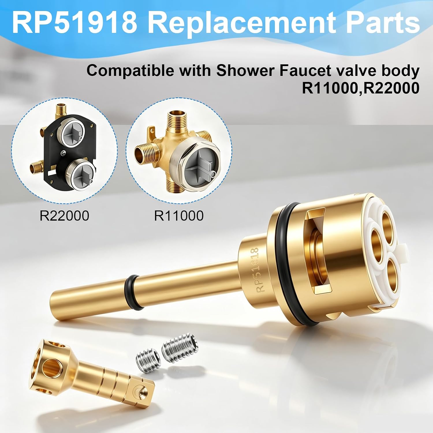 RP51918 3-Setting Shower Diverter Cartridge Replacement Kit, Compatible with Delta R11000, R22000 & R22000-WS Valve Bodies, 2 Individual & 1 Shared Position, Brass Construction