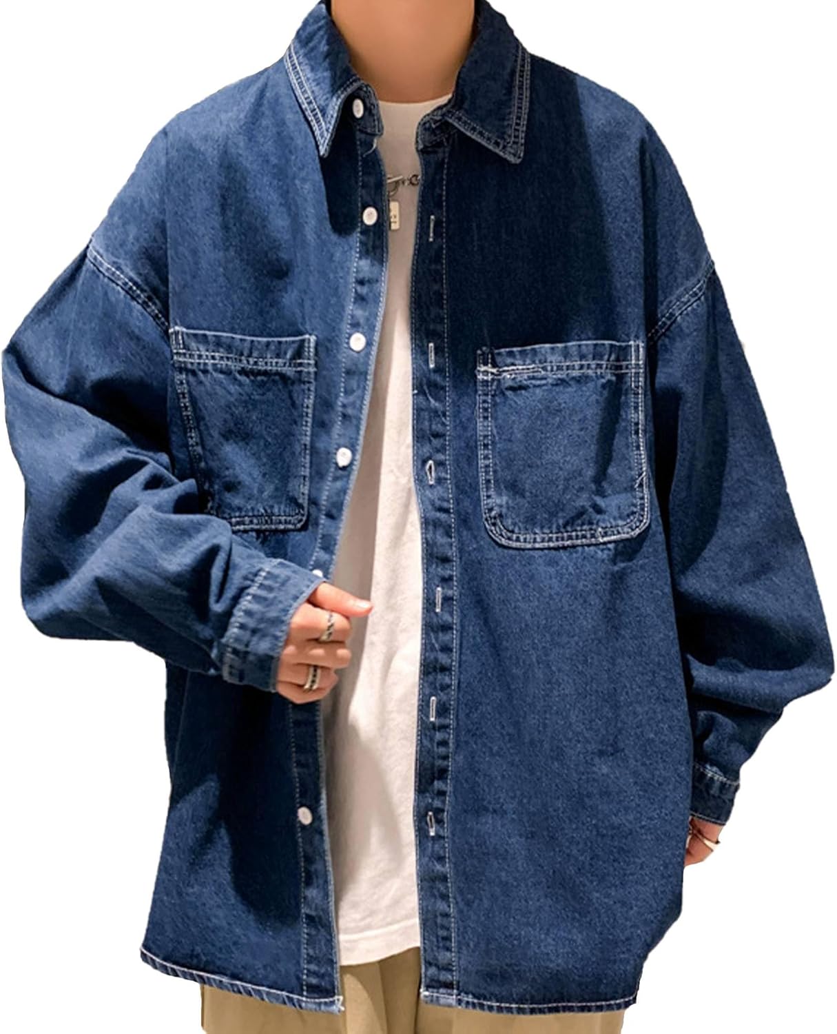 Maiyifu-GJ Men's Distressed Denim Jacket Cotton Lightweight Casual Button Down Trucker Jackets Biker Jean Coat Outerwear