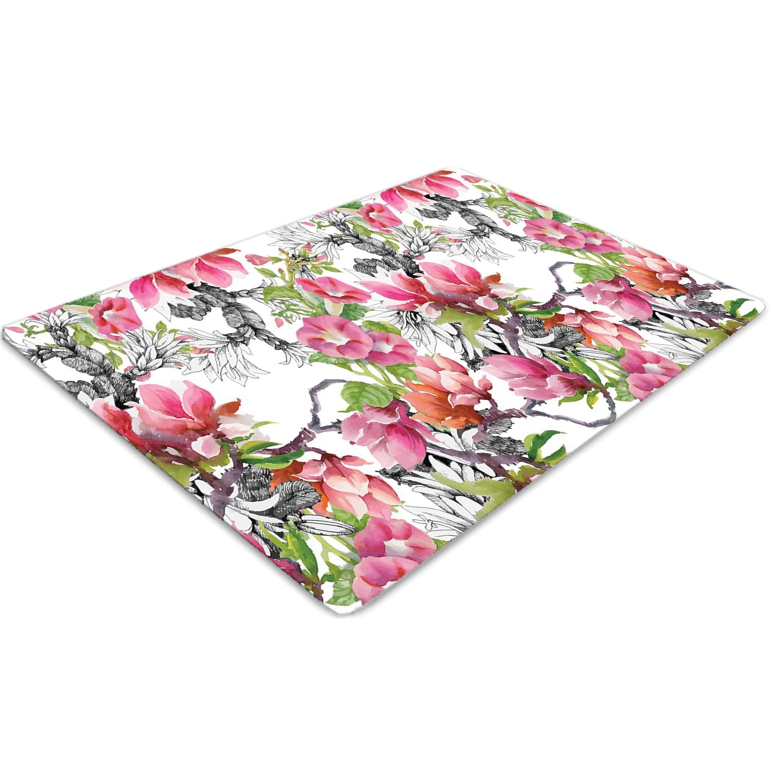 Tapis de chaise anti-rayures pour sol en PVC étanche et lavable à fleurs