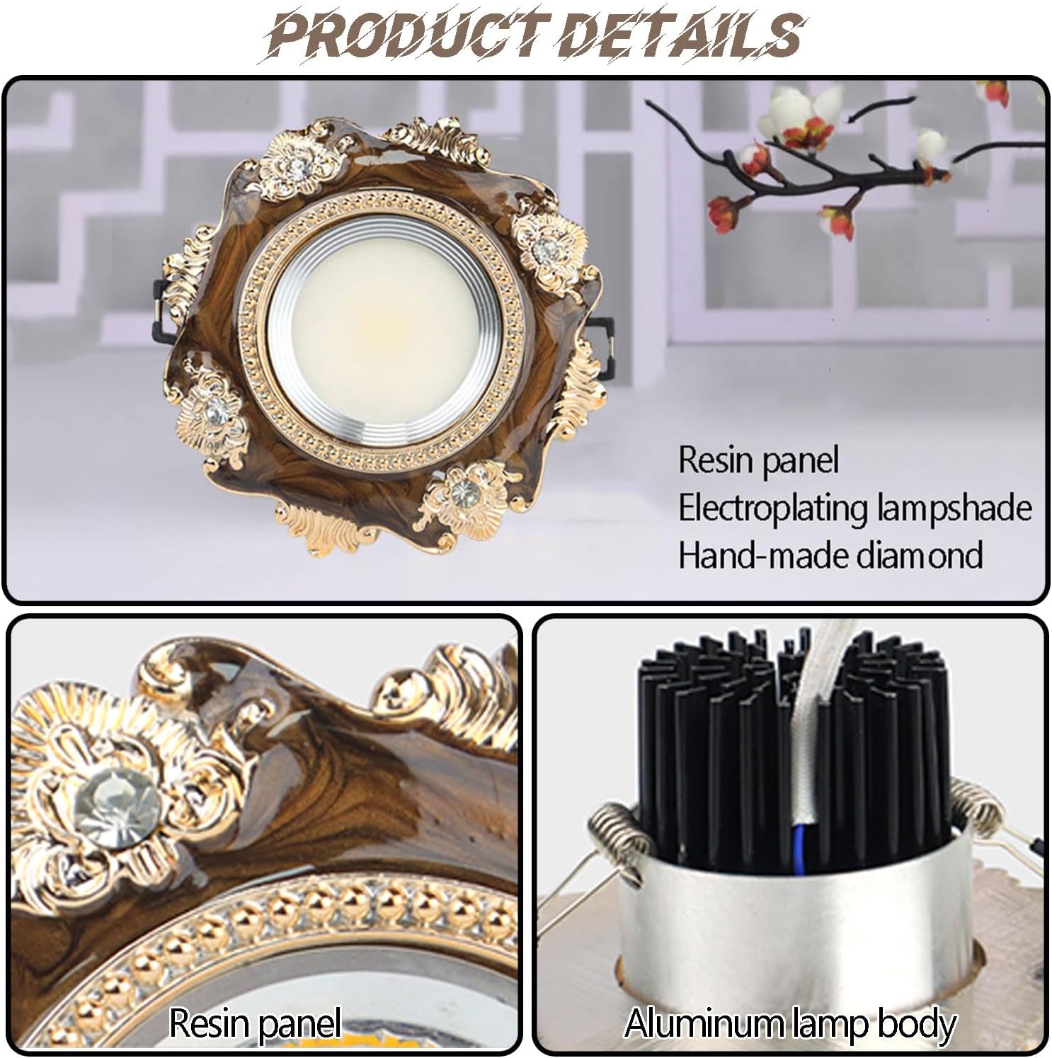 8 Packs Dimmable LED Recessed Downlight with 3CCT Adjustable Color - Dark Brown Wood Grain Baffle Trim Ceiling Light Fixture, for Villas and Classic Homes