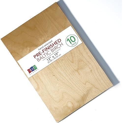10 Pack | 3mm 1/8th inch Finished Premium Baltic Birch Plywood, 12” x 19”, Glowforge Ready, Hand Selected | Boxes of 10, 20, 50 and 100 | Laser Engraving, CNC, Scroll Saw, by Craft Closet