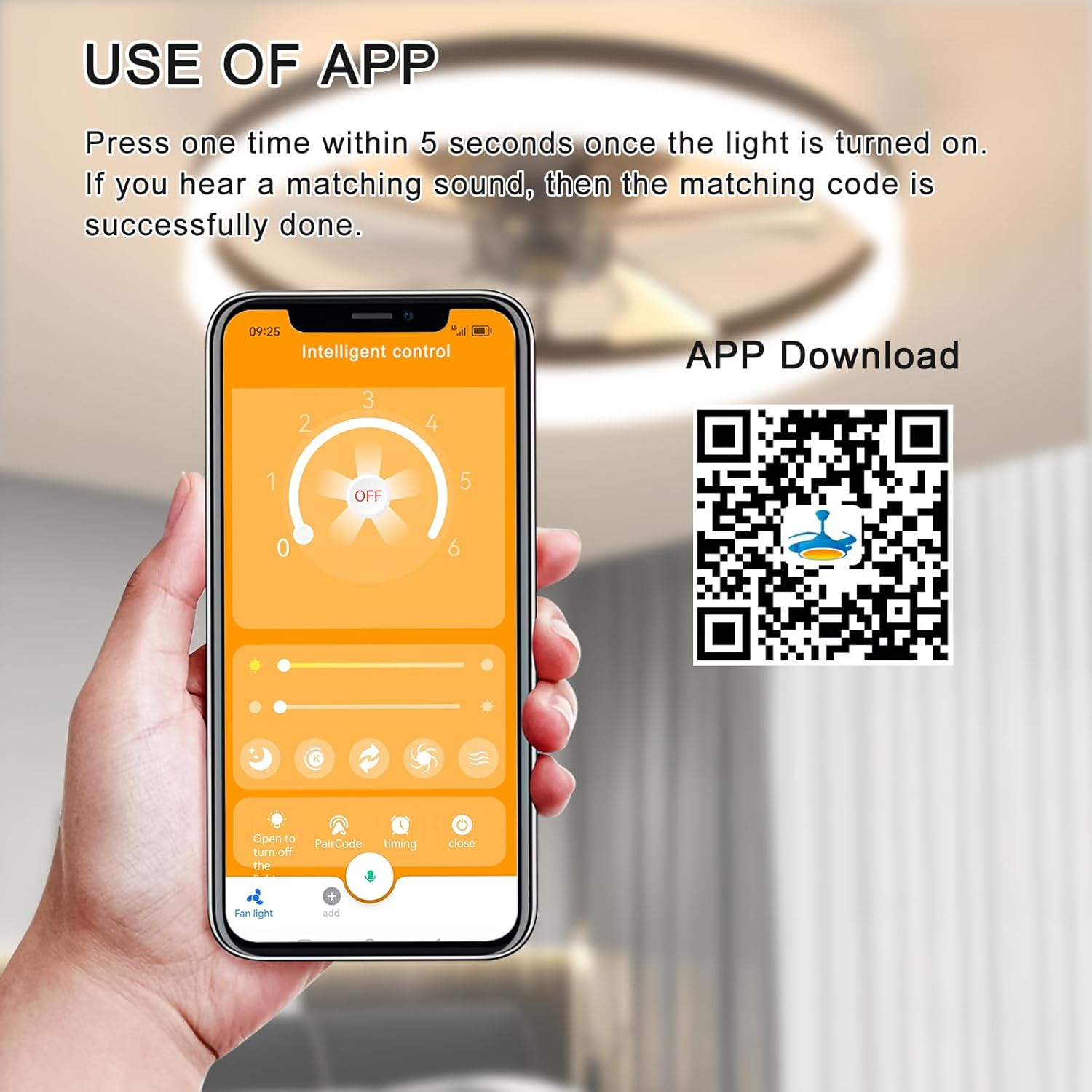 Flush Mount Ceiling Fan with LED Lights and Remote, Modern Low Profile Ceiling Fans with 6 Wind Speeds Three Kinds of Lights Noise-Free, for Bedroom Living Room Kitchen 20 in' (Orange)