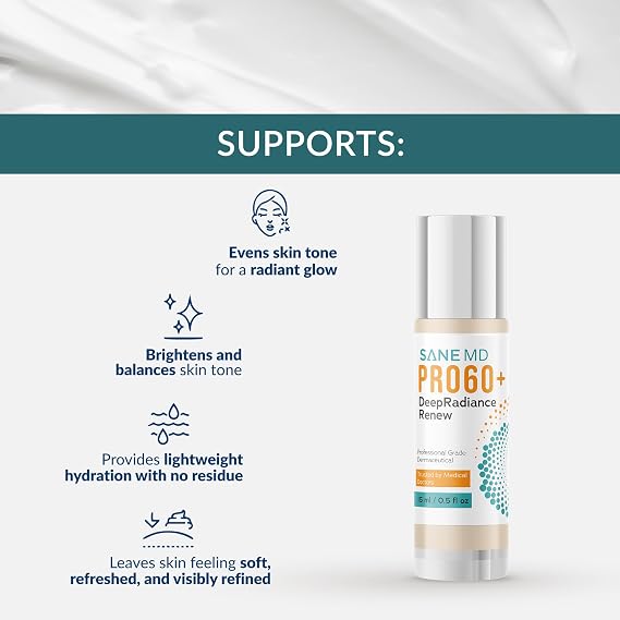 SANE MD PRO60+ DeepRadiance RenewTM Dark Spot Corrector for Face - Even Skin Tone, Radiance and Hydration - Skincare for Adults 60+, 15ml (1 bottle)