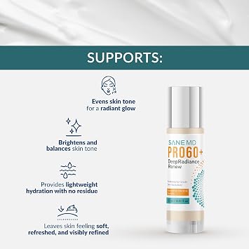 SANE MD PRO60+ DeepRadiance RenewTM Dark Spot Corrector for Face - Even Skin Tone, Radiance and Hydration - Skincare for Adults 60+, 15ml (1 bottle)